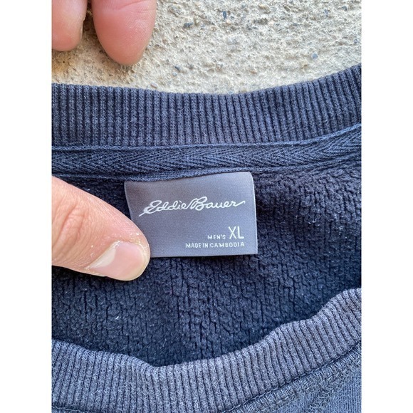Eddie Bauer Sweater Mens XL Black Crewneck Pullover Fleece Lined Casual Outdoors - Picture 3 of 8